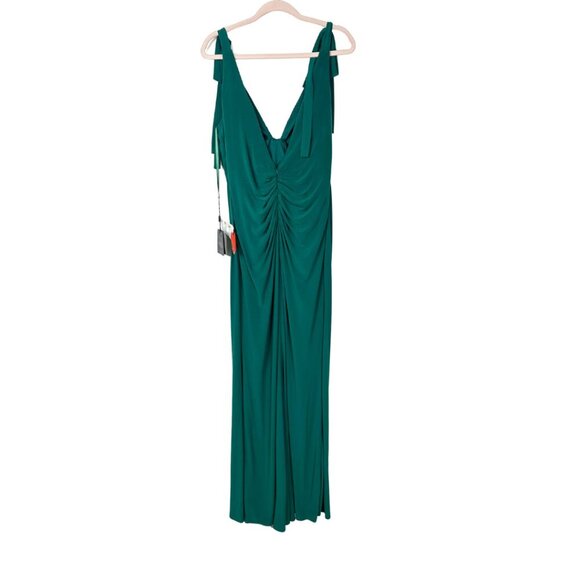 NWT Mac Duggal Jersey Low Back Bow Shoulder Gown Emerald 12 #7796 - Picture 6 of 9